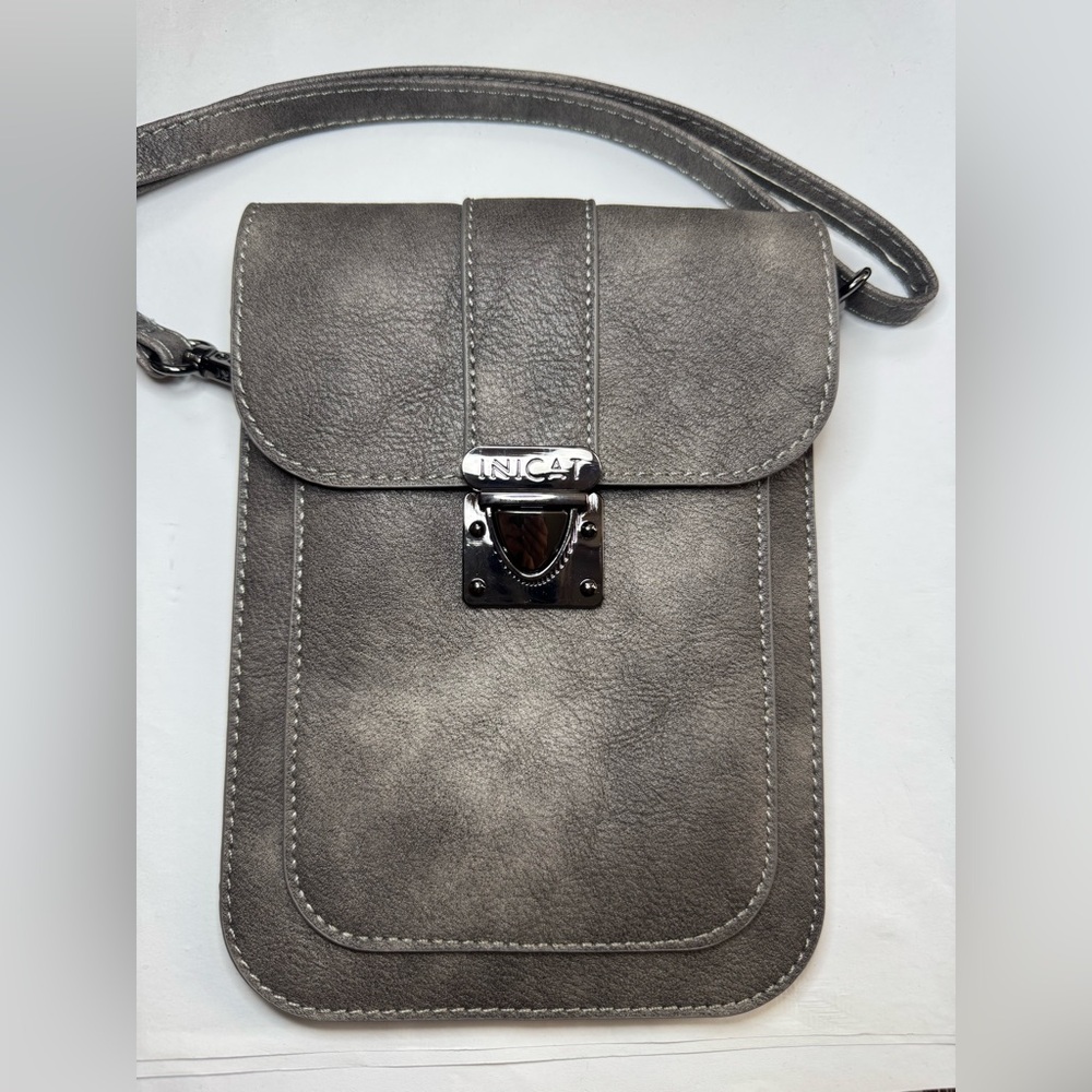 INICAT Crossbody Bag Gray Vegan Leather Purse Cell Phone Holder RFID Pocket